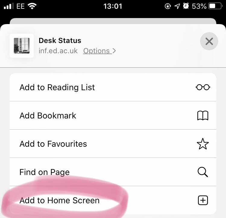 Choose 'add to home screen' from the context menu